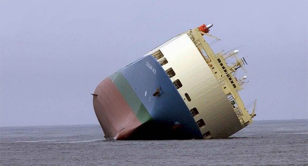 Ship tipped over in the ocean