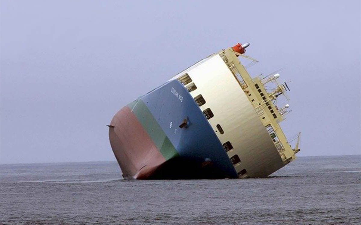 Ship tipped over in the ocean