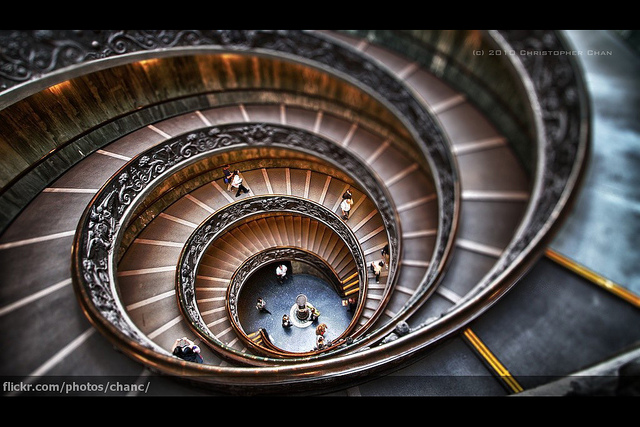 looking down a spiral staircase