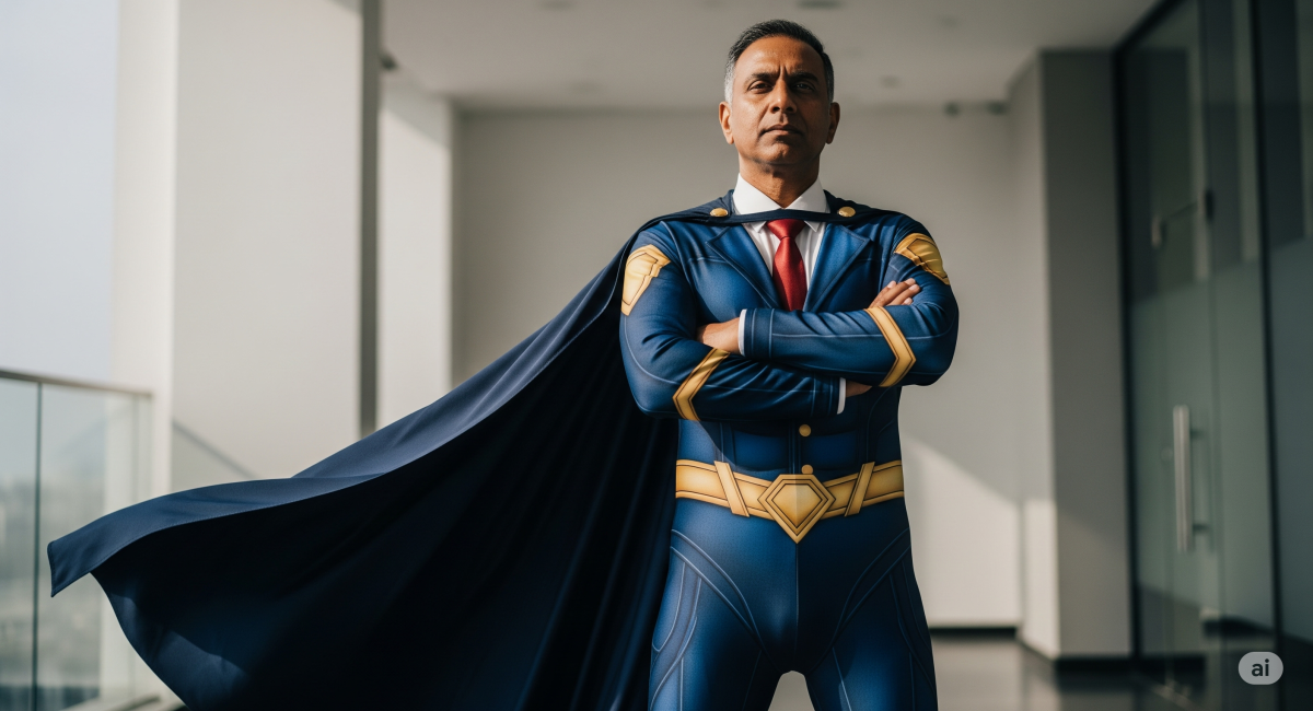 Businessman in superhero costume