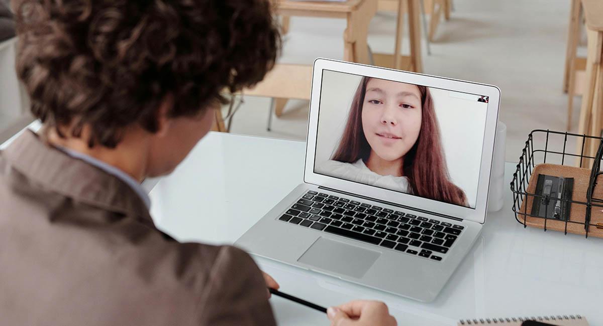 Student and online teacher
