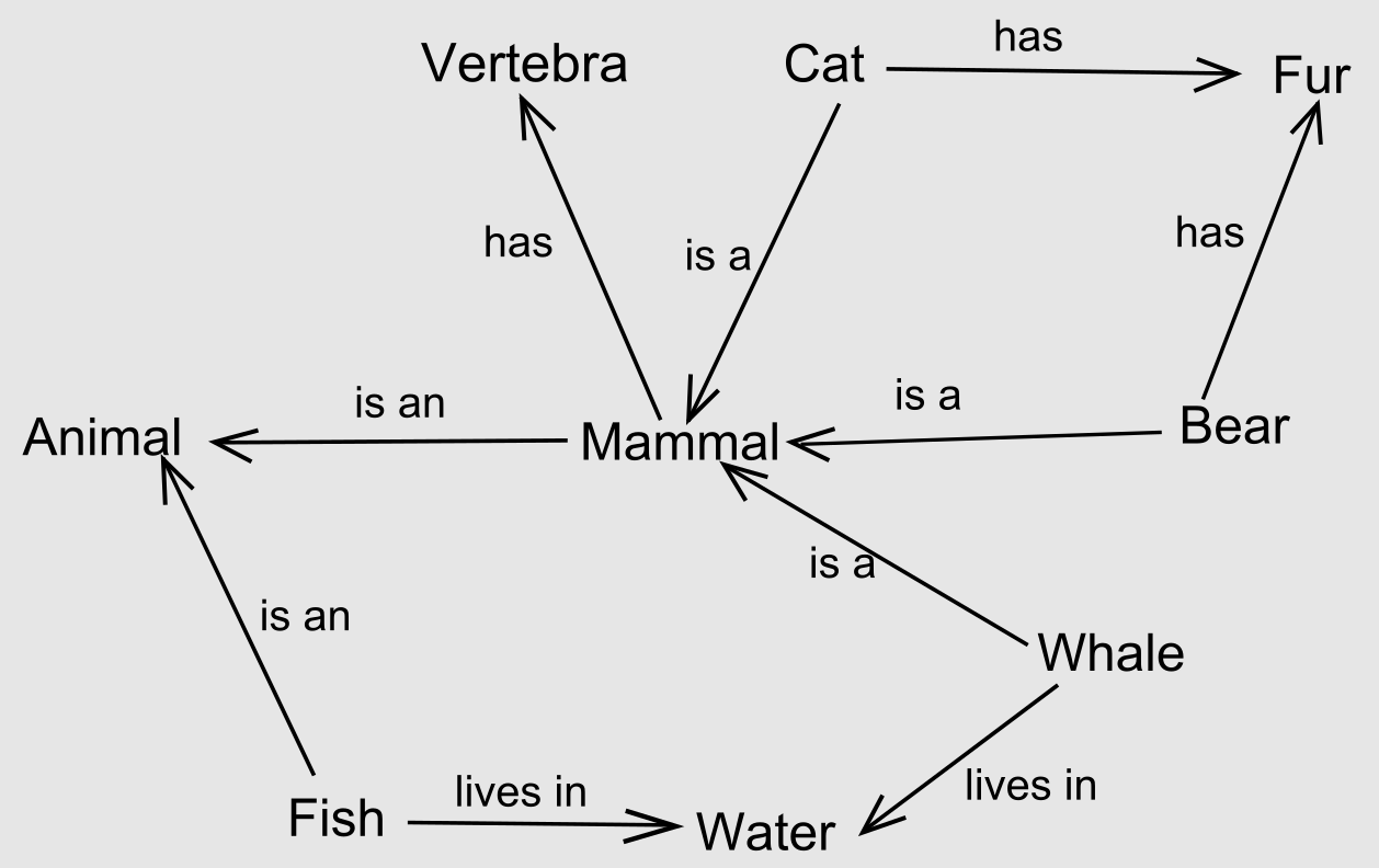 An example of a semantic network showing connections between different creatures