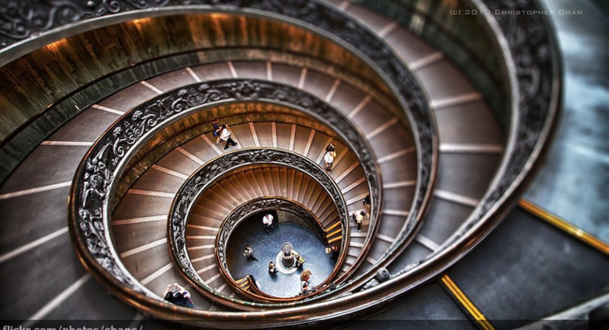 looking down a spiral staircase